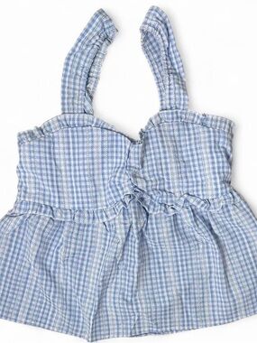 Blue Gingham Babydoll Tank Top Ruffle Ruched Cami S Coquette Preppy Y2K Summer
